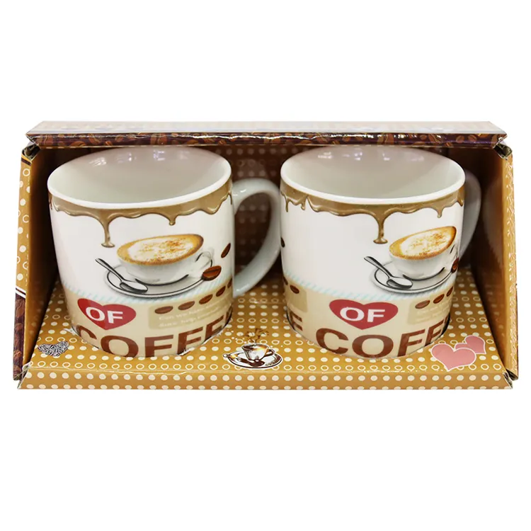 Bone China Mug Wholesale 2 pezzi Pack tazze stampate caffè in ceramica a buon mercato riutilizzabili