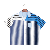 Chemise décontractée pour homme à col cubain personnalisé en satin imprimé numérique, patchwork, à carreaux et rayures, coupe carrée, manches courtes