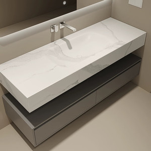 Light luxury slate hot-bent integrated basin bathroom cabinet hotel style wash basin cabinet bathroom cabinet - Product Image 1