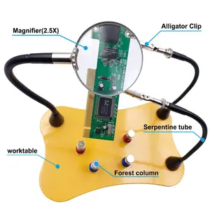 Solder Tangan Ketiga Membantu Tangan Lengan dan Penjepit Leher Angsa Fleksibel | Klem Baja Tahan Karat Berputar dengan Alat Pembesar