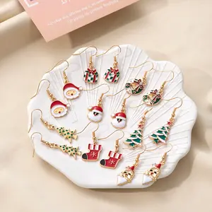 Mode boucles d'oreilles de noël en gros alliage émail bas de noël gant wapiti bonhomme de neige pendentif boucles d'oreilles