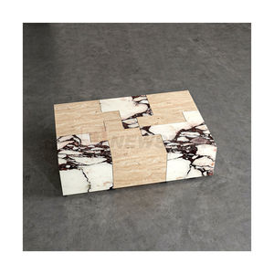 Table centrale irrégulière Newstar avec travertin beige épissé et marbre Calacatta - Product Image 2