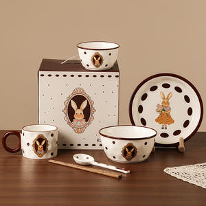 Lapin joyeux Pâques vintage <span class=keywords><strong>Peter</strong></span> Rabbit 2 bol 1 cuillère 1 tasses 1 assiette pour 1 personne ensemble vaisselle en céramique micro-ondable - Product Image 2