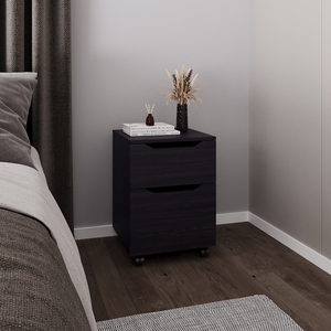 Comodino Ovid Nero con Ruote e Vano Portaoggetti per Camera da Letto - Product Image 1