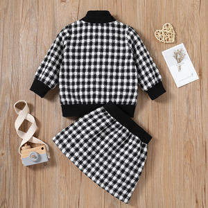 Conjuntos <span class=keywords><strong>de</strong></span> ropa <span class=keywords><strong>de</strong></span> primavera y otoño para niñas, Top liso <span class=keywords><strong>de</strong></span> manga larga + cárdigan estampado a cuadros, falda acampanada, venta al por mayor, <span class=keywords><strong>2022</strong></span> - Product Image 2
