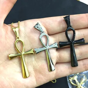 Colar de pingente de cruz ankh para mulheres, joia de aço inoxidável banhada a ouro cristã de moda delicada, joia de ouro fino para homens, 2024