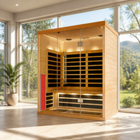 Sauna de loisirs SS-300 pour 3 personnes, sauna sec commercial en bois massif cèdre rouge/cèdre rouge, infrarouge lointain, fenêtres en transom, commande numérique, 6KW