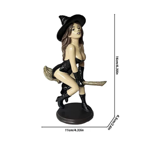 Statuetta Regalo in Resina Dipinta a Mano, <span class=keywords><strong>Strega</strong></span> Gotica Scura su <span class=keywords><strong>Scopa</strong></span> Magica, Statua di <span class=keywords><strong>Strega</strong></span> Sexy, Decorazione per Halloween - Product Image 1