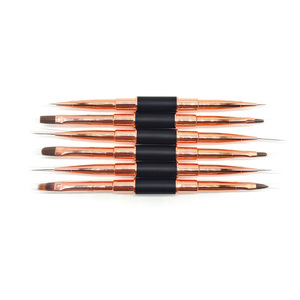 Pinceau à ongles en gel ovale à double extrémité avec manche en métal rose doré, logo personnalisé, pour la peinture et la décoration des ongles, salon de manucure - Product Image 1