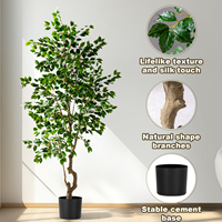 Árbol de Banyan Artificial Grande para Interiores/Exteriores con Protección UV, Decoración Artística de Alta Fidelidad en PE, Hojas de Diferentes Tamaños para Decoración del Hogar en Pascua