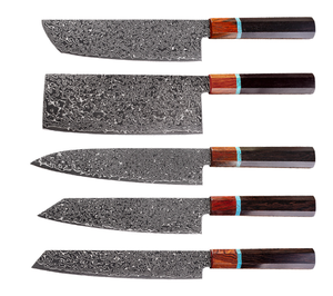 Juego de cuchillos de chef de cocina de Damasco profesional de muy buena calidad con mangos de madera de ébano - Product Image 1