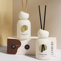 Diffuseur à roseaux en céramique mate Aikun 120 ml, logo imprimé, bouton en corde, boîte cadeau, faible MOQ, réponse rapide pour les acheteurs de cadeaux de fin d'année