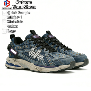 Sneakers Chunky High Street Core - <span class=keywords><strong>Scarpe</strong></span> Gotiche Punk in Denim da Uomo con Borchie, Dettagli Riflettenti e Personalizzazione OEM ODM - Product Image 1