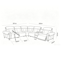 Canapé d'angle moderne de luxe en cuir véritable avec deux fauteuils inclinables électriques, haut-parleur Bluetooth et porte-gobelets
