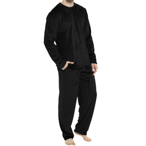 Ensemble de pyjama thermique en velours corail pour homme, couleur unie, polaire, 1 pièce, haut à manches longues et pantalon - Product Image 4