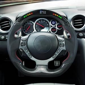 Volante Deportivo de Fibra de Carbono Real con LED de Velocidad RPM para <span class=keywords><strong>Nissan</strong></span> <span class=keywords><strong>GTR</strong></span> <span class=keywords><strong>R35</strong></span>, Cuero Negro, 3 Runner - Product Image 1