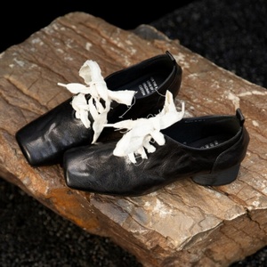 Strappy ballet <b>shoes</b> women's small leather <b>shoes</b> inside outside retro square toe bow knot thick mid-heel single <b>shoe</b> for women - Product Image 1