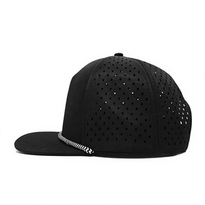 Custom Logo & Color 5 Panel Structured Perforated Laser Cut Black <b>Snapback</b> <b>Cap</b> With Rope Vietnam Made Casual Headwear for Adult - Product Image 3