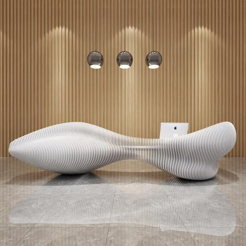 Creative Wooden White Large Modern Reception Desk Curved For Hotel Office Building Stores