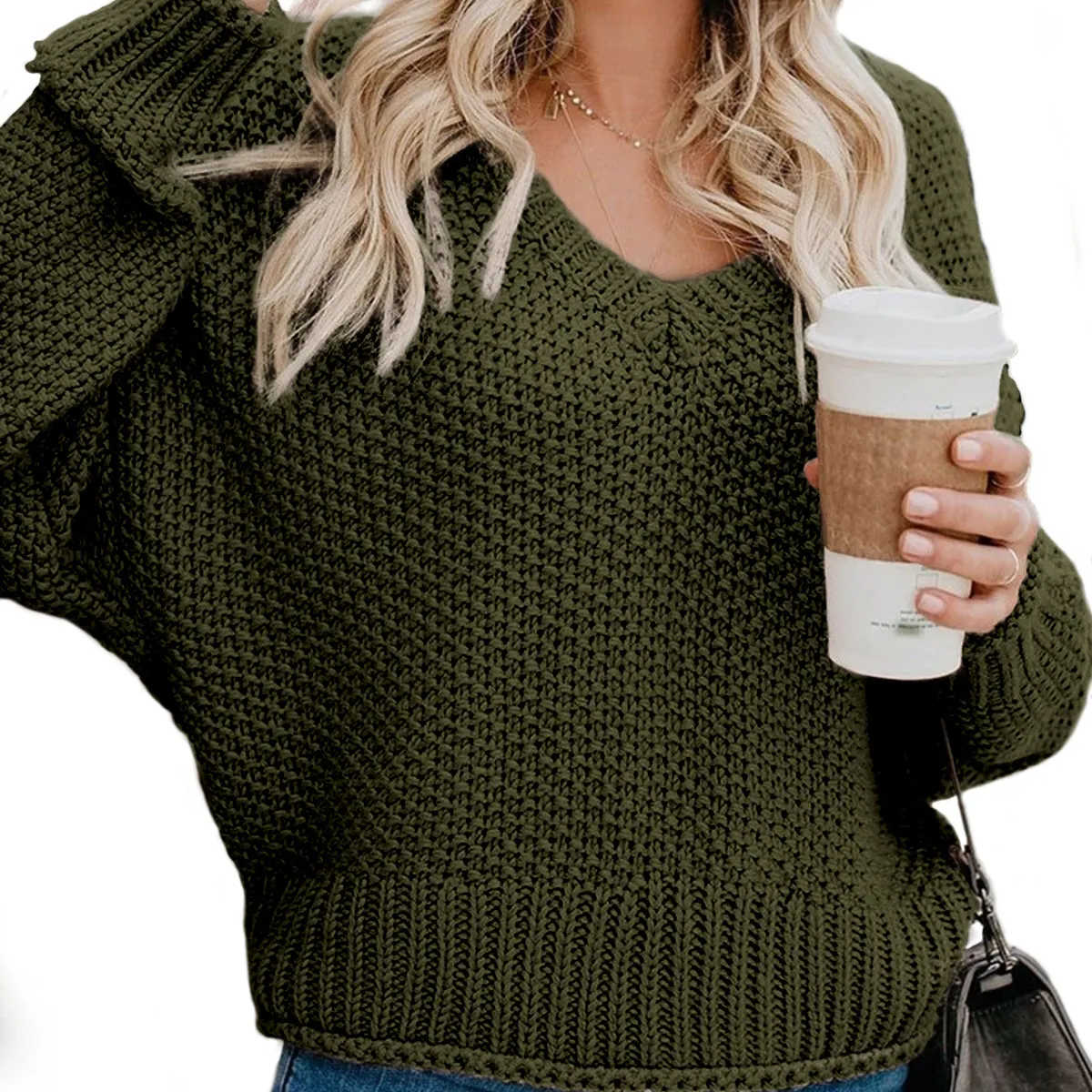 Custom New Autumn Pullover Winter Loose Knit V-Neck Sweater For Women Oversized Sweaters