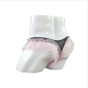 Lencería sexy para hombre, tanga negra y rosa con ribete de encaje, spandex con tacto real, ropa interior gay para crossdressing. - Product Image 5