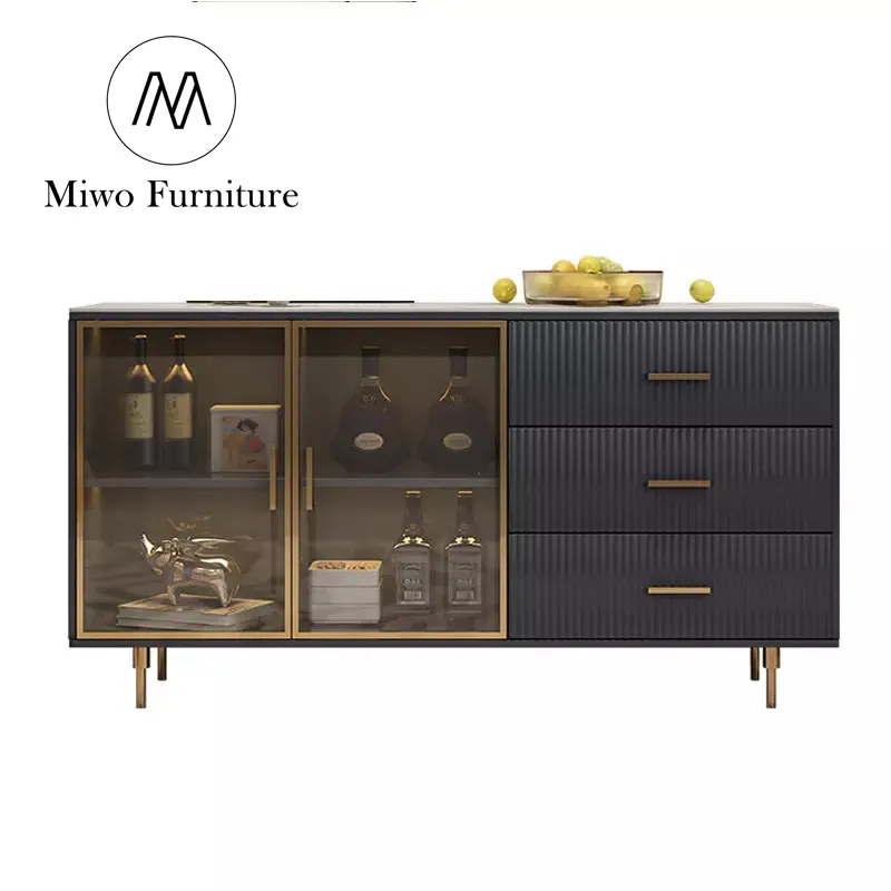 Gambe in metallo di lusso all'ingrosso mobili per soggiorno armadietto nero a Buffet armadio laterale Design moderno porta in vetro