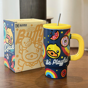 Gobelet en céramique Zuo Mu Playful Buffalo avec couvercle et paille, grande capacité, isotherme pour boissons chaudes et froides, cadeau de fête - Product Image 4