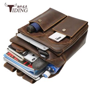 Tiding Men's <b>Backpack</b> Genuine <b>Leather</b> 20L Dark Brown <b>Large</b> Capacity Computer Bag Leisure Travel Soft Handle - Product Image 4