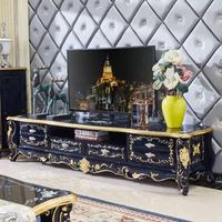 Ensemble de meubles de salon de style européen en bois massif sculpté, meuble TV, table basse, plateau en marbre, rangement pour chambre à coucher, meubles de maison D1702-L