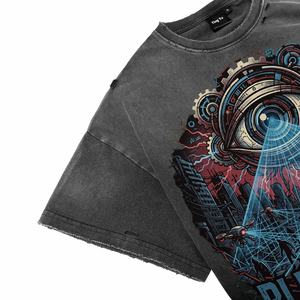 Camisetas de algodón para hombre con lavado ácido, efecto desgastado, transpirables, personalizadas con estampado vintage de ojo grande, costuras rectas, manga corta y cuello redondo. - Product Image 4
