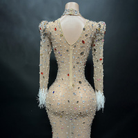 Tenue d'anniversaire été brillant diamant Sexy robes de soirée nouvelle mode luxe plume longue robe femmes fête