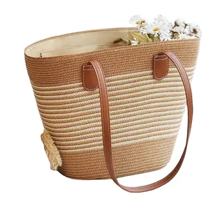 حقيبة قش ورقية بسعر الجملة من الشركة الأصلية سعة كبيرة للنساء حقيبة يد شاطئية من القش للصيف