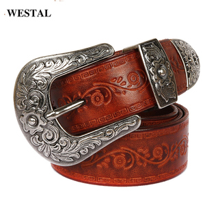 <span class=keywords><strong>Ceinture</strong></span> de créateur pour homme et <span class=keywords><strong>femme</strong></span>, en cuir véritable, de <span class=keywords><strong>marque</strong></span> célèbre, avec gravure florale occidentale en relief - Product Image 1