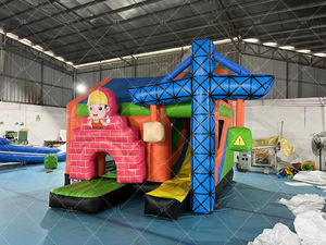 Château gonflable combiné avec toboggan pour fête sur le thème du chantier <span class=keywords><strong>de</strong></span> construction <span class=keywords><strong>de</strong></span> grue à <span class=keywords><strong>tour</strong></span> commerciale avec souffleur - Product Image 4