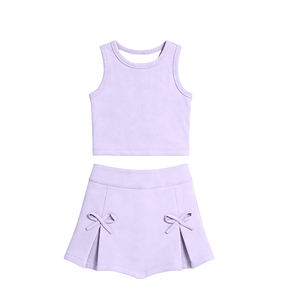 Ensemble de yoga sans manches pour enfant, jupe unie verte imprimée, tenue d'été pour petite fille, vente en gros GSD3760 - Product Image 5