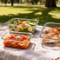 Conteneur alimentaire en verre résistant aux chocs, sans BPA, écologique, en borosilicate de haute qualité, carré, compatible lave-vaisselle, congélateur et micro-ondes