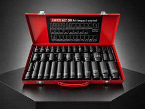 Jeu de douilles à chocs robustes de 35 pièces, entraînement 1/2 pouce, douilles profondes métriques 8-32 mm, coffret portable |   Pour la réparation de camions, de camping-cars et d'automobiles - Product Image 3