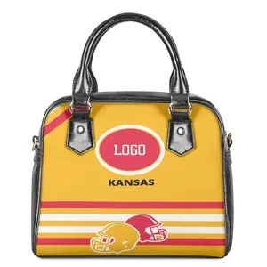 Moq rendah Pu tas kulit buatan tangan kustom kulit besar tas tangan wanita merah Kansas tim sepak bola Amerika tas tangan
