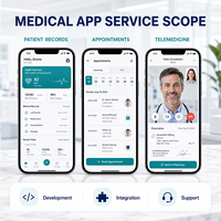 Logiciel de développement d'applications mobiles pour le secteur de la santé, solution d'application médicale personnalisée, réservation de patients, support en télémédecine, stock disponible