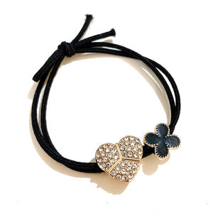 Scrunchies coréens scintillants en strass, nœuds de cheveux en forme de trèfle à quatre feuilles, élastiques en caoutchouc, accessoires pour cheveux pour femmes, vente en gros - Product Image 5