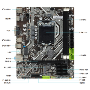 Placa Base para Computadora H61 M.2, LGA1155 OEM, Placa Base de Escritorio para PC, DDR3 DIMM ATX, para CPU de 2.ª/3.ª Generación - Product Image 6