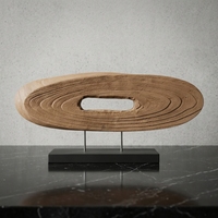 Sculpture Horizontale Moderne en Bois Texturé Fini Naturel pour Salon, Meuble TV, Bureau, Décoration Artistique de Bureau