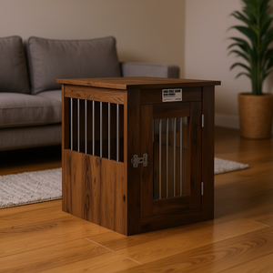 Cage pour chien de taille moyenne en bois d'acacia fumé avec barres en acier, mobilier pour animaux de compagnie, style classique pour l'intérieur - Product Image 2
