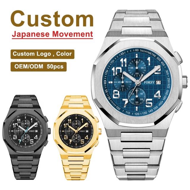 Custom Logo Stainless Steel Sapphire Crystal Watch Japanese Miyota Movement Classic Chronograph Quartz Watch with Private Label