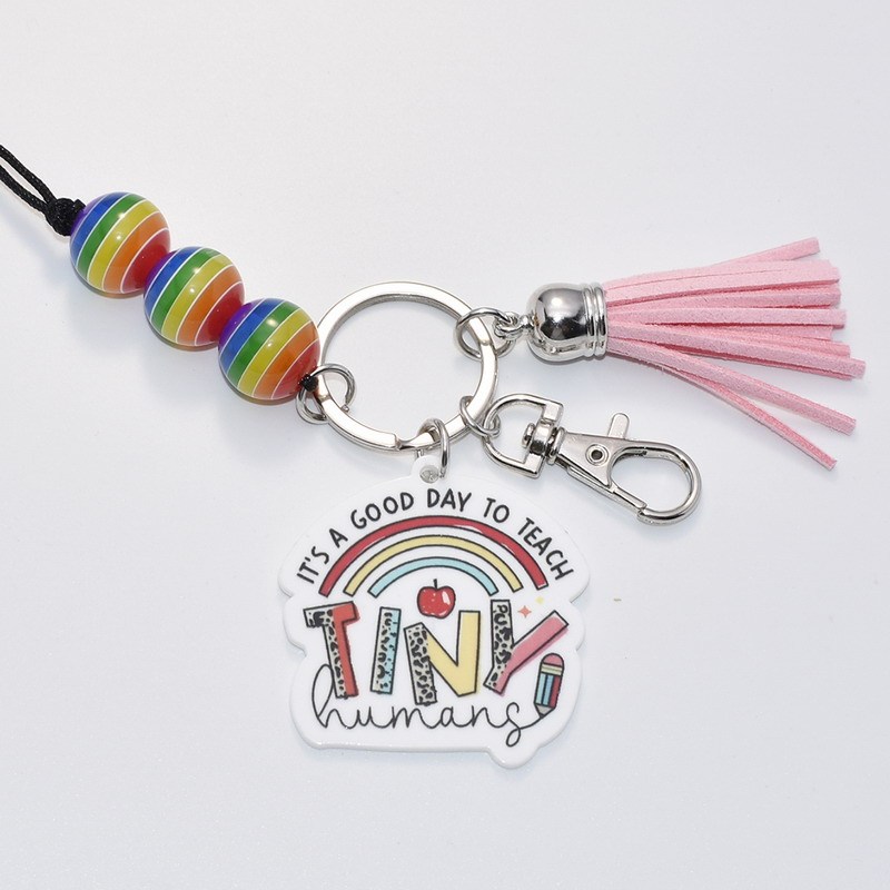 Trendy Coffee Cup Wristlet Coffee Teach Repeat Bracelet Silicone Bead Bracelet Keychain Lanyard Set Gifts for Teacher Image 5