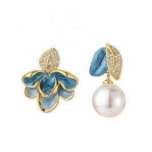 French Retro Palace Style Geometric Zircon Tibetan <b>Silver</b> Gold Plated Pearl <b>Stud</b> <b>Earrings</b> Luxury Fashion - Product Image 6