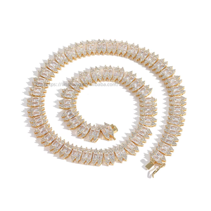New 12mm Zircon Tennis <b>Chain</b>, Hip-hop Men's Stacked and Spliced Zircon <b>Chain</b>. Tanjing Fashion Lijing Necklace - Product Image 4