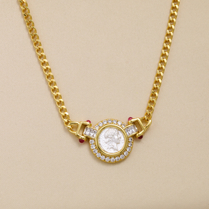 Collier ras du cou de luxe en argent sterling 925 plaqué or 18 carats, avec pendentif double face en relief, motif déesse de la lune et pièce de monnaie ancienne, serti de zircons, style vintage - Product Image 2