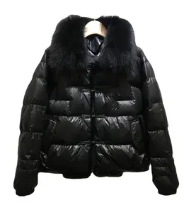 Custom Women Winter Clothing Faux Fur Collar Slim Puffer Jacket 90 White Duck Down Filling Plaid Button Bread Down Coat