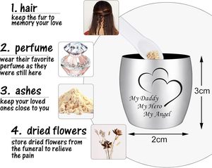 Petite urne funéraire en acier inoxydable pour cendres humaines, récipient commémoratif avec couvercle <span class=keywords><strong>à</strong></span> vis, gravable avec logo personnalisé - Product Image 3